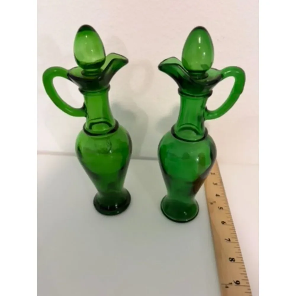 vtg Avon Nile Green Glass Bath urn decanters with stoppers